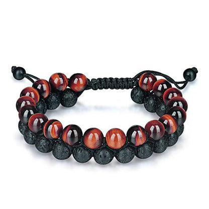 Tiger Eye Couple Bracelets with matte black agate beads, modern geometry design