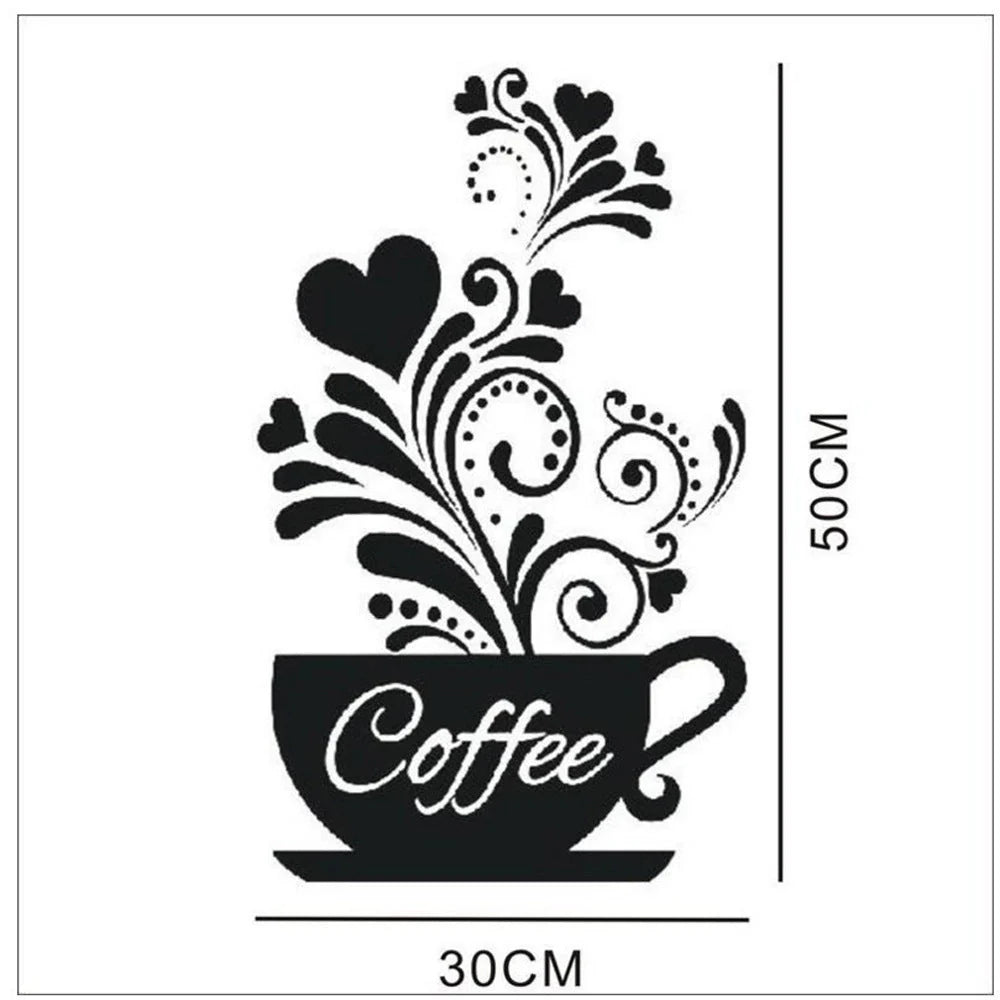 Flower Cane Coffee Cup Kitchen Creative Wall Sticker - 50cm by 30cm PVC Decoration