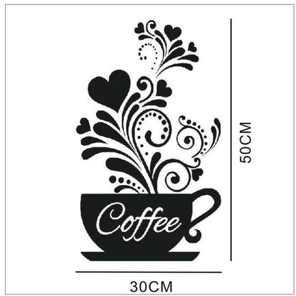 Flower Cane Coffee Cup Kitchen Creative Wall Sticker - 50cm by 30cm PVC Decoration