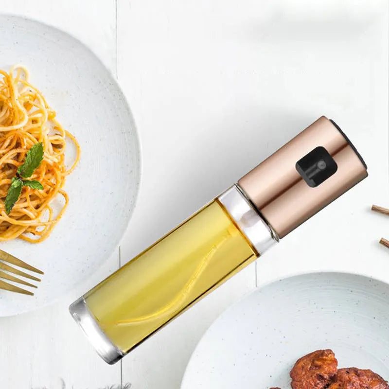 ABS and glass cooking oil spray bottle with push pump in gold, rose gold or silver