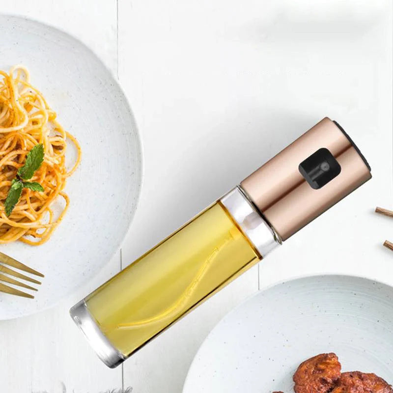 BBQ Healthy Kitchen Cooking Oil Vinegar Spray Bottle in silver, rose gold, and gold
