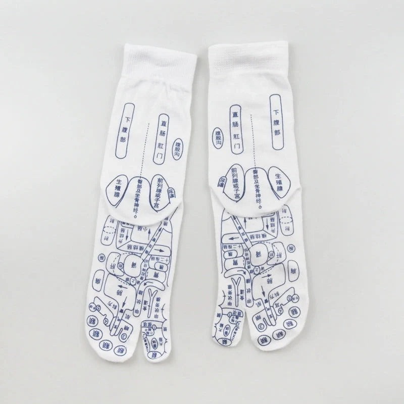 Acupressure foot massager socks with reflexology charts for enhanced therapy