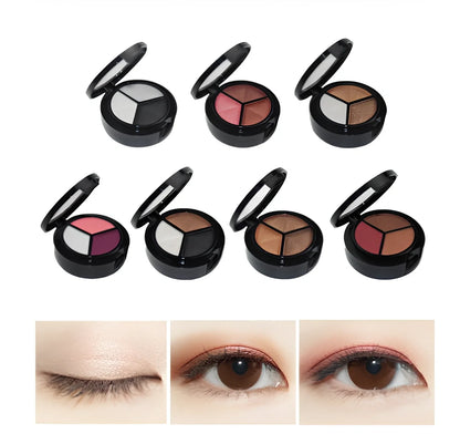 Three-colour eyeshadow palette 5cm diameter with mirror and brush, 0.022kg weight in OPP bag