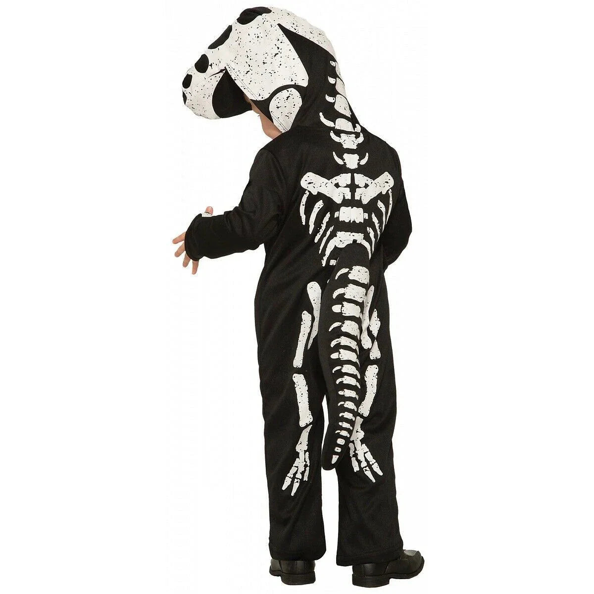 A skeletal Halloween costume for children, made with sustainable materials and featuring a realistic design.