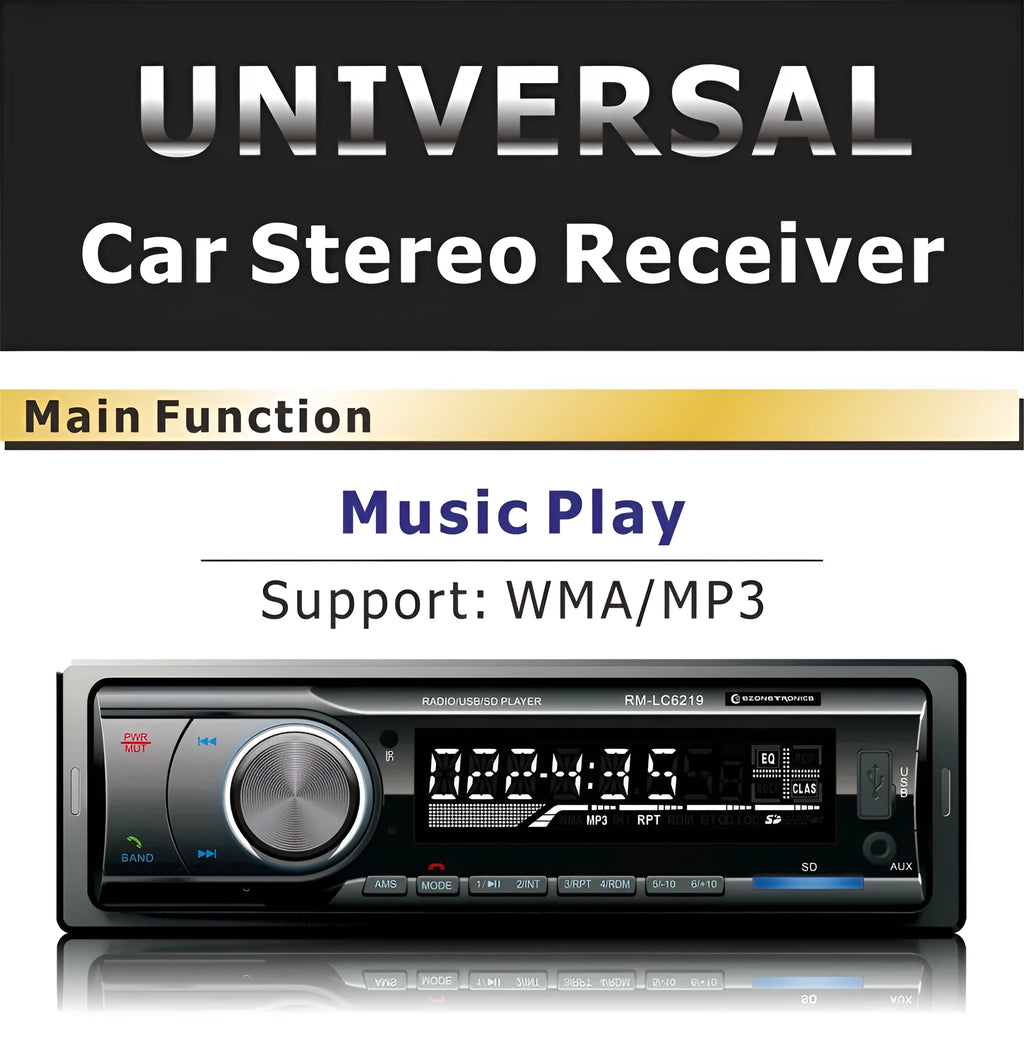 EZONETRONICS car stereo receiver with Bluetooth, FM radio, USB, SD card, and auxiliary inputs