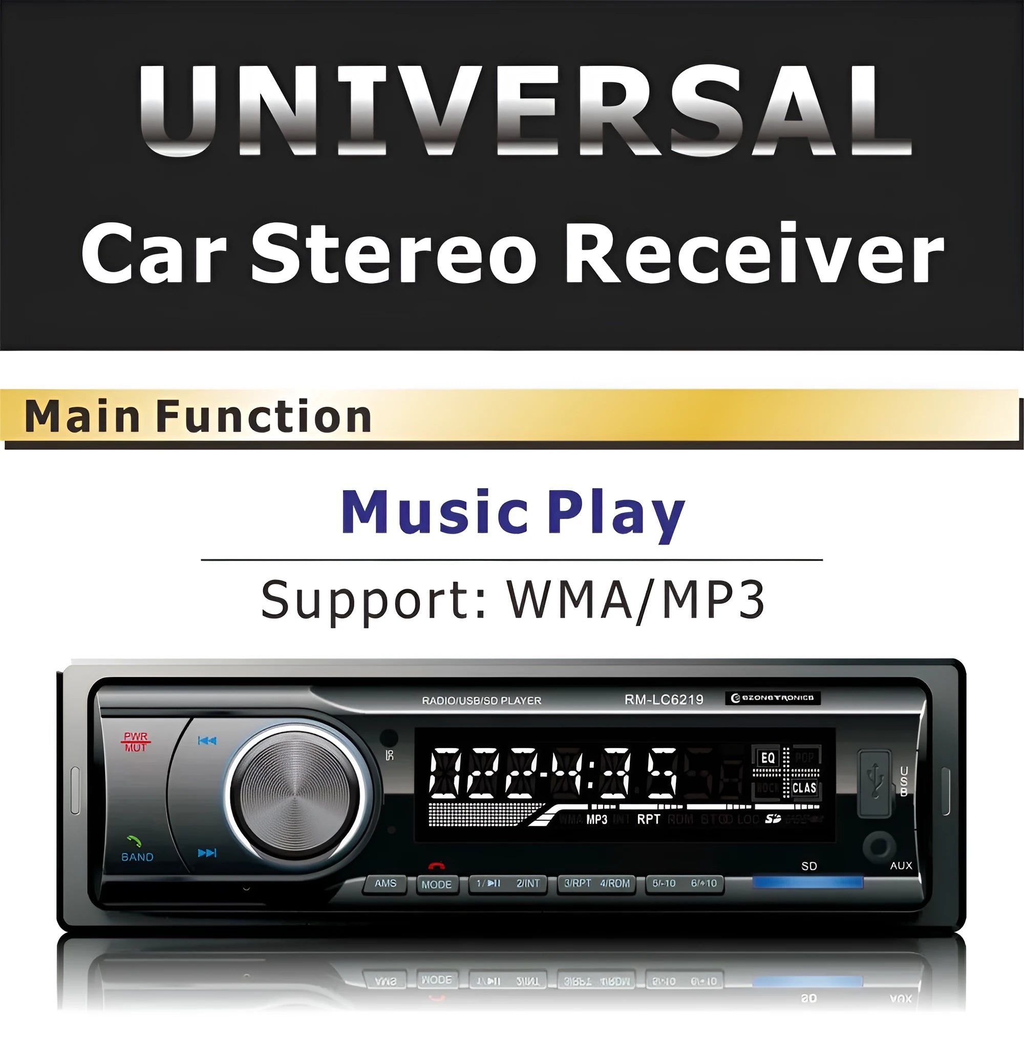 EZONETRONICS car stereo receiver with Bluetooth, FM radio, USB, SD card, and auxiliary inputs