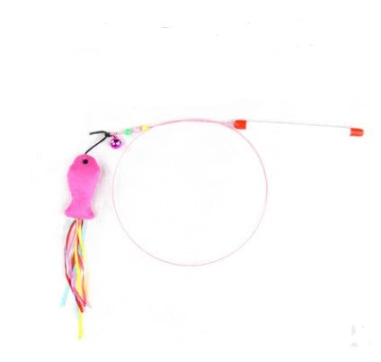 Handmade wooden cat stick toy with hemp feather rope and bell for playful cats