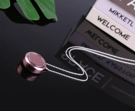 Portable negative ion air purifier necklace in blue, white, and silver options