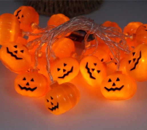 Spooktacular LED string lights with pumpkins, bats, and ghosts for Halloween decor