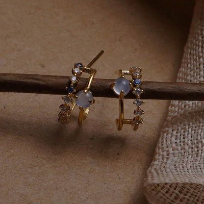 Ladies vintage blue opal earrings with 925 silver pins and real gold plating