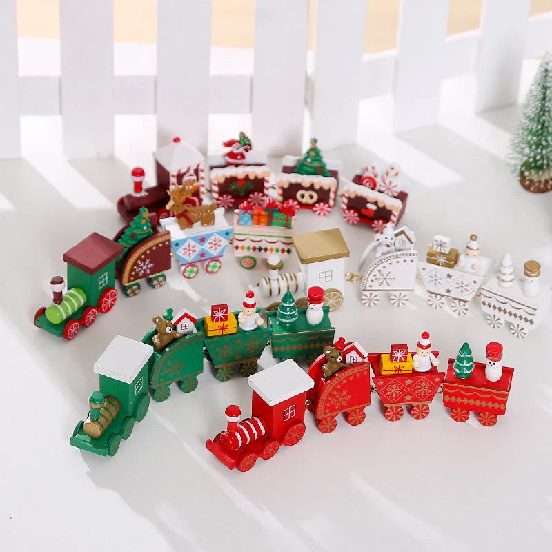 Wooden Christmas train set in various colours for festive decor