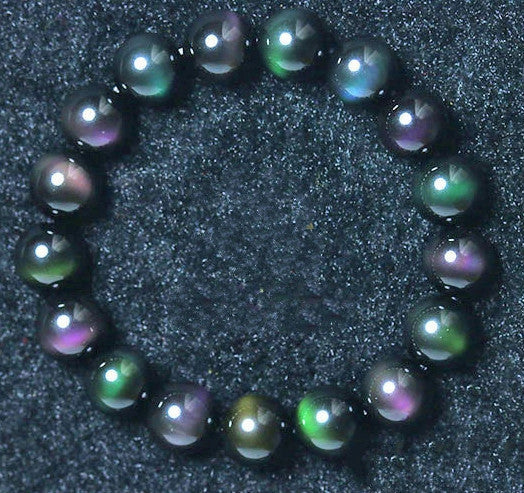 Rainbow Purple Green Eye Obsidian Bracelet with mixed natural colours