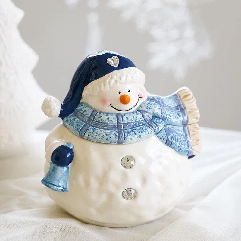 Christmas ceramic ornaments and snowman tableware set in porcelain with cartoon animations