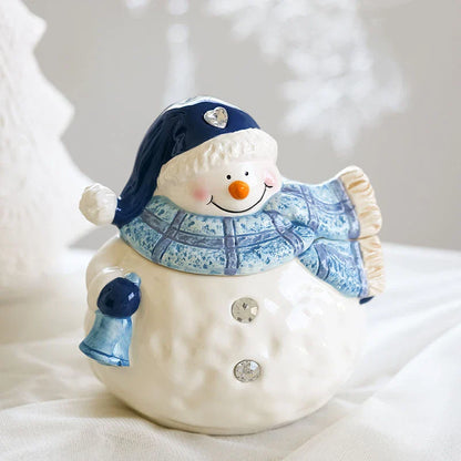 Christmas ceramic ornaments and snowman tableware set in porcelain with cartoon animations