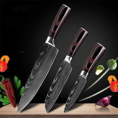 Premium stainless steel kitchen knife set with razor-sharp blades and ergonomic handles for precise cutting and slicing