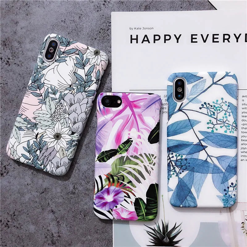 White leaf oil painting morning glory flower phone case on an iPhone