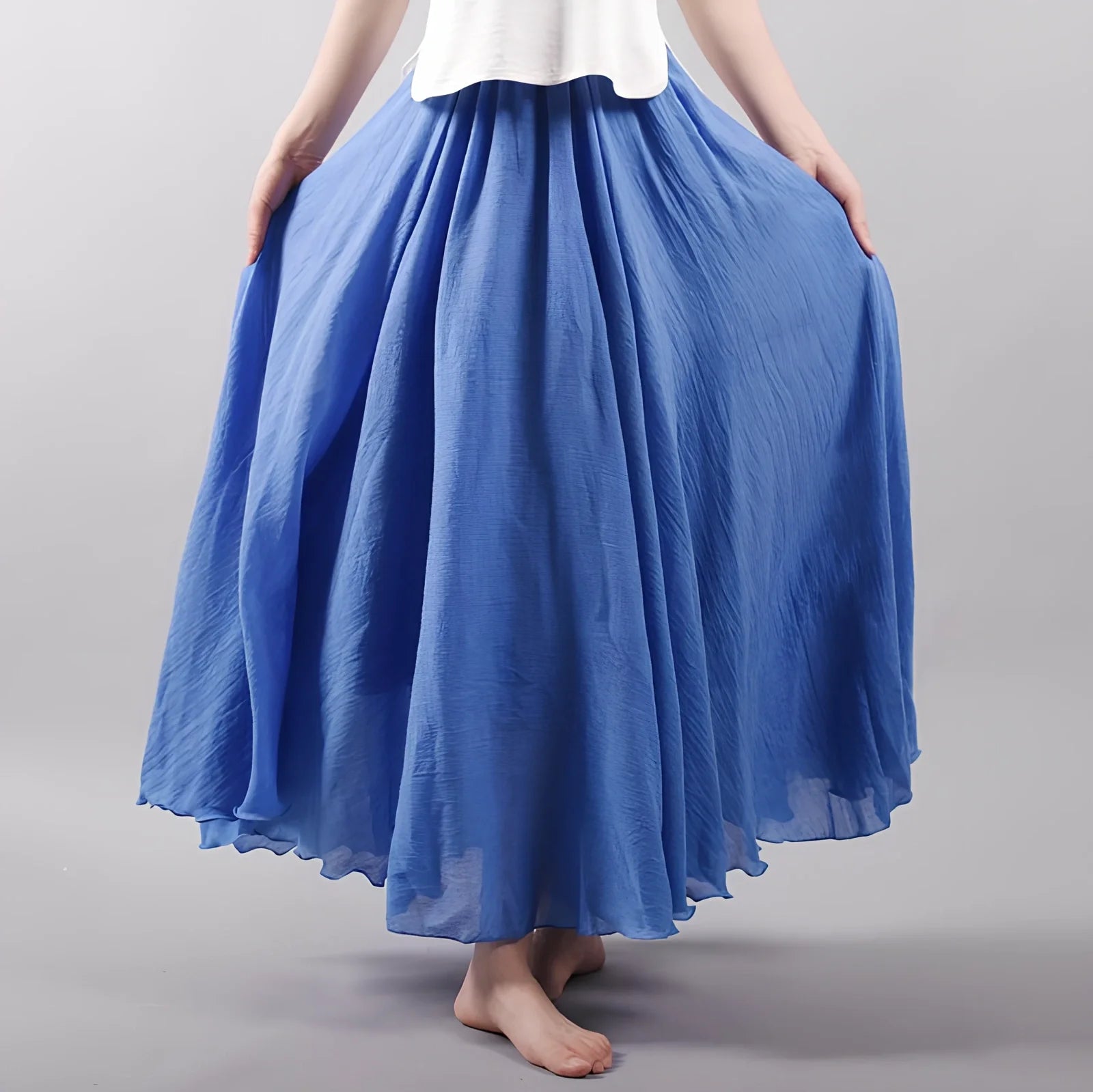Women's cotton-linen blend A-line summer skirt with big pendulum design in various colours