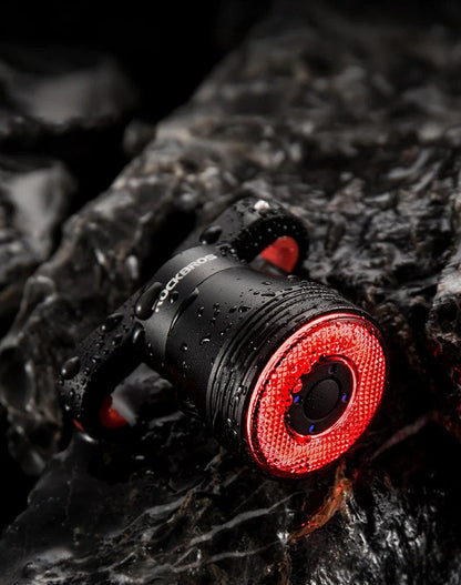 Smart auto brake sensing bicycle light with IPx6 waterproof rating and USB charging