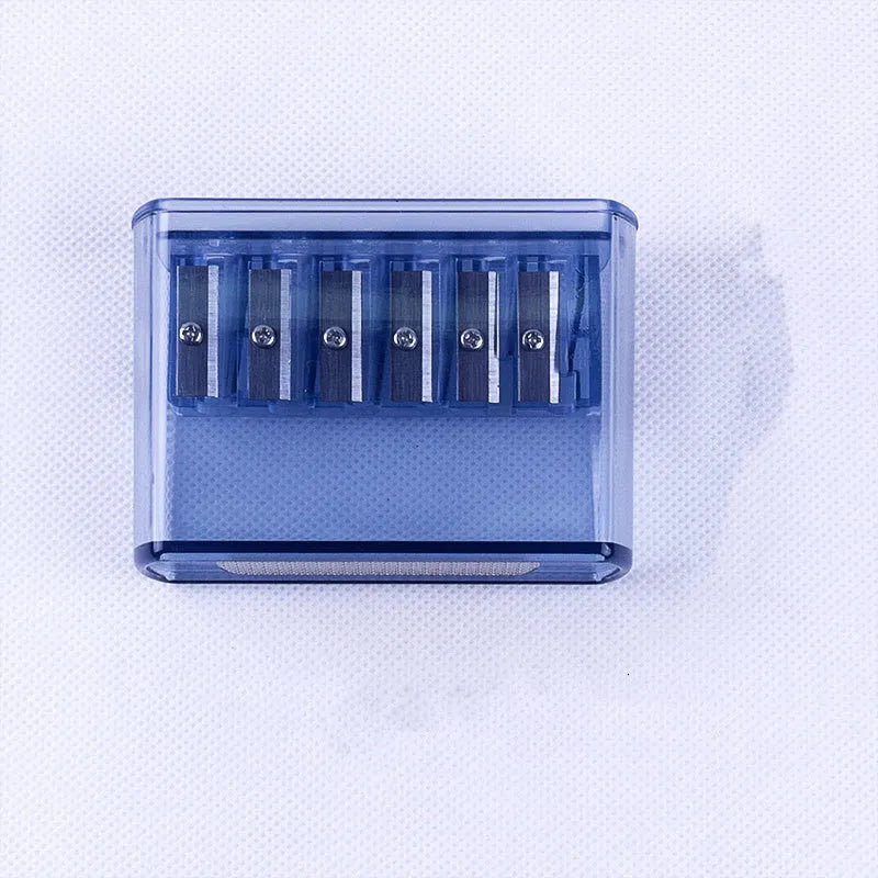 Manual ABS pencil sharpener LK06 with six holes and replacement blades, blade colour