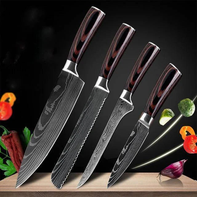 Premium stainless steel kitchen knife set with razor-sharp blades and ergonomic handles for precise cutting and slicing