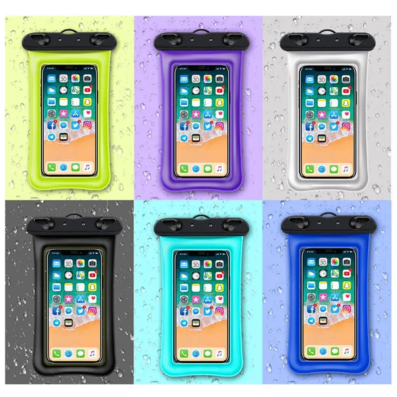 Transparent waterproof phone pouch with neck rope in multiple colour options