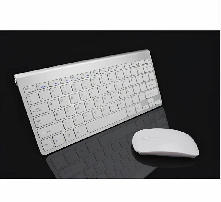 Wireless keyboard and mouse combo set in silver colour with USB receiver