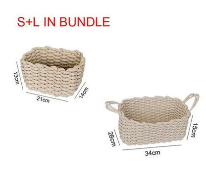 Nordic Wind Hand-woven Thick Cotton Rope Storage Box in white and grey