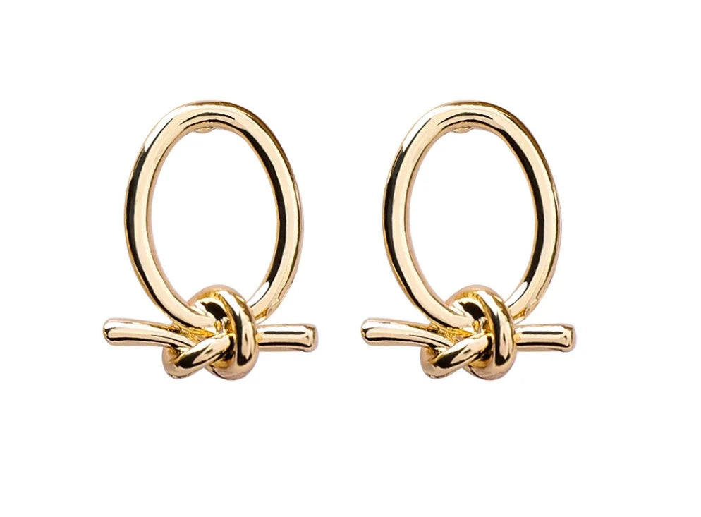 Gold cold oval knotted stud earrings made from durable alloy