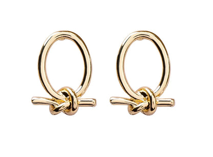 Gold cold oval knotted stud earrings made from durable alloy