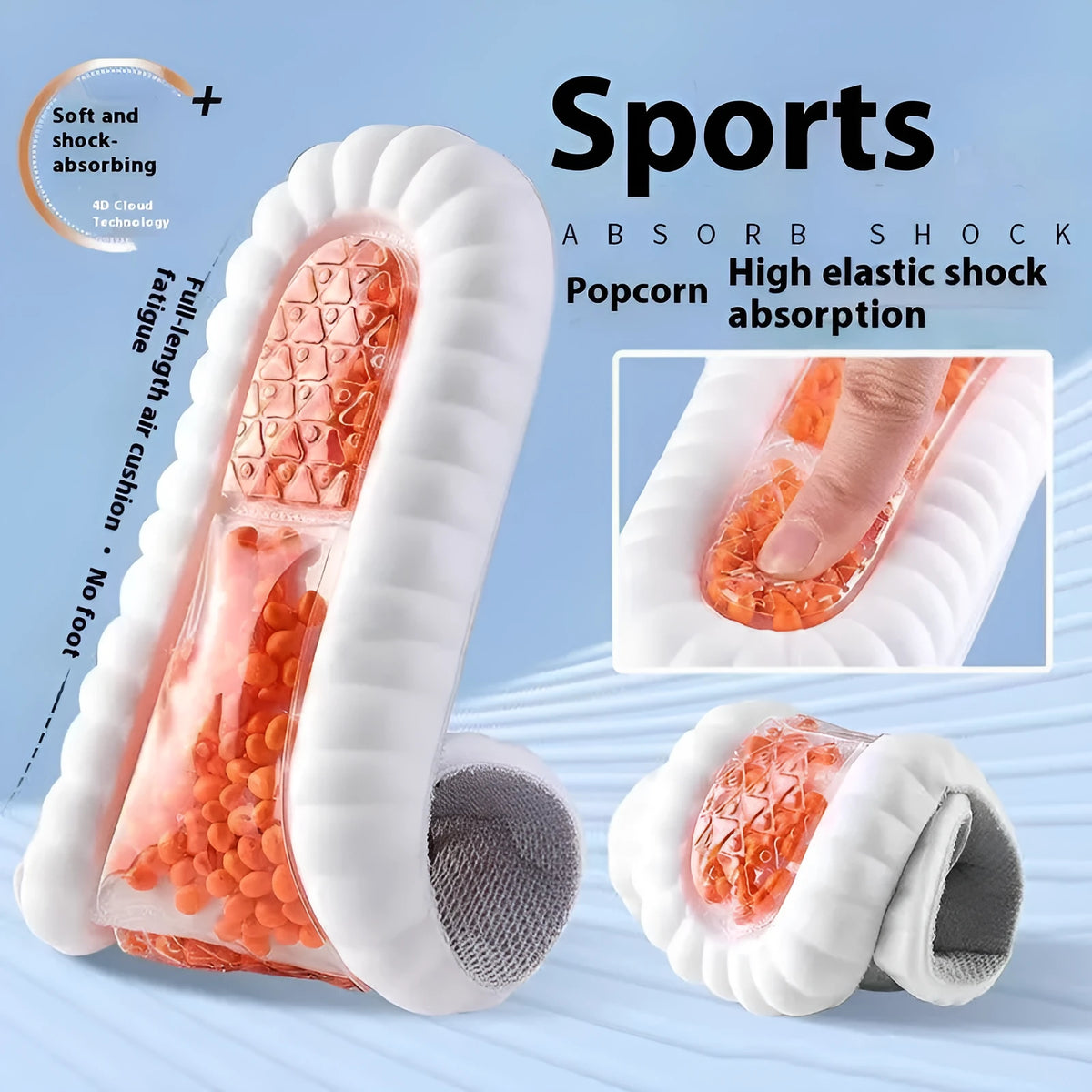 Orange men's sports insole with soft bottom and PU construction on a plain background
