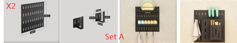 Stainless steel kitchen wall storage rack with hole plate for customisable organisation