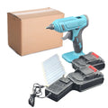 Rechargeable hot melt glue gun with 21V batteries, charger, and 11mm adhesive sticks for cord-free applications