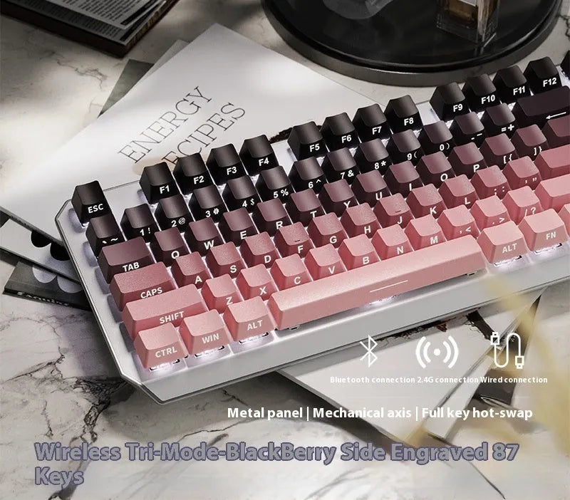 87-key wired mechanical keyboard with white backlight and side-engraved keycaps, available with red, tea, green, or black switches