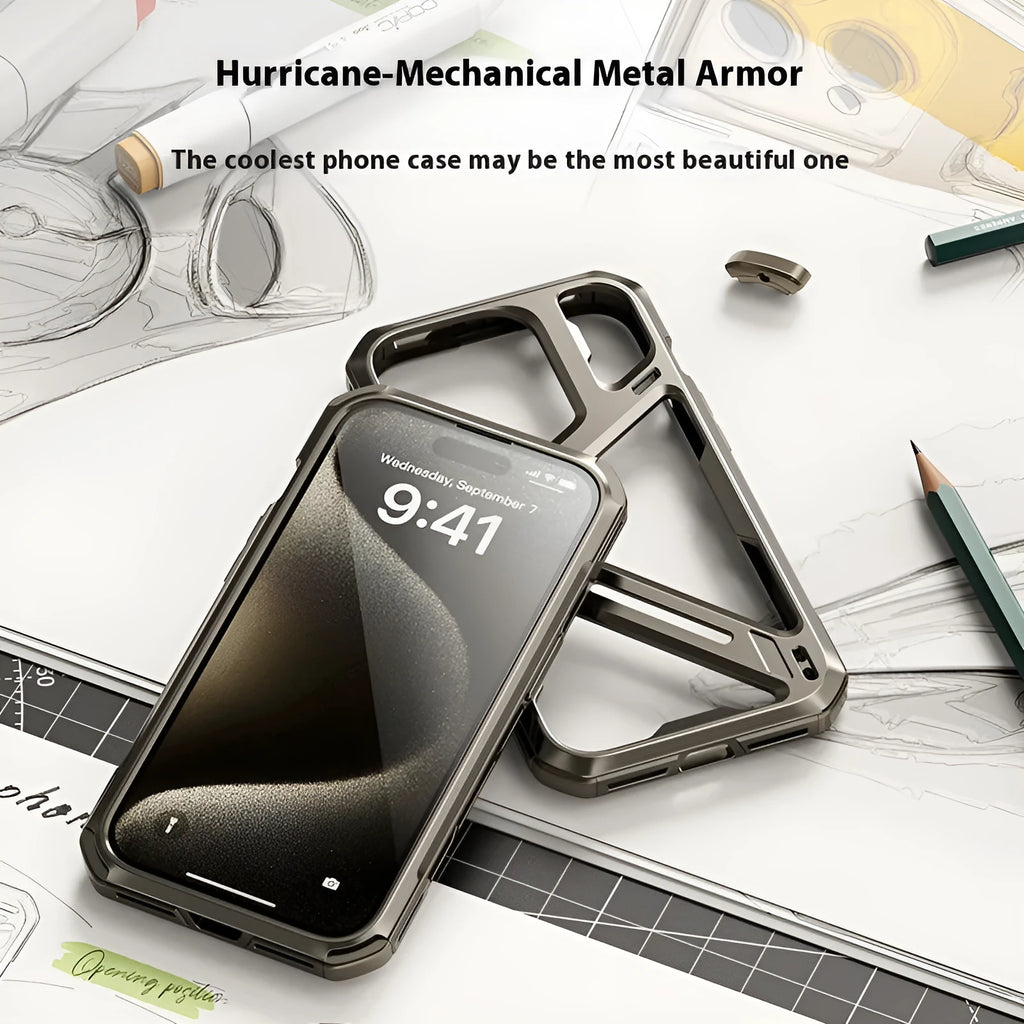 Titanium alloy metal phone case for iPhone with hollow heat dissipation design in titanium gray colour