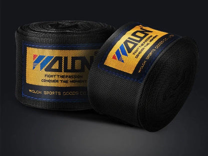 Cotton boxing hand wraps showing 2.5-metre length and 5cm width for martial arts training