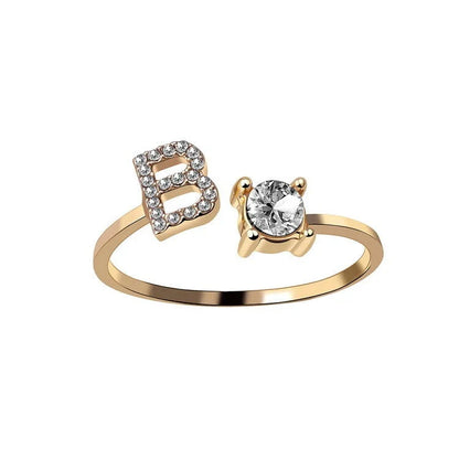 Elegant 26-letter adjustable initial ring in gold, silver, and rose gold finishes