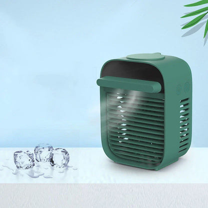 Desktop air conditioner fan with water spray feature in green