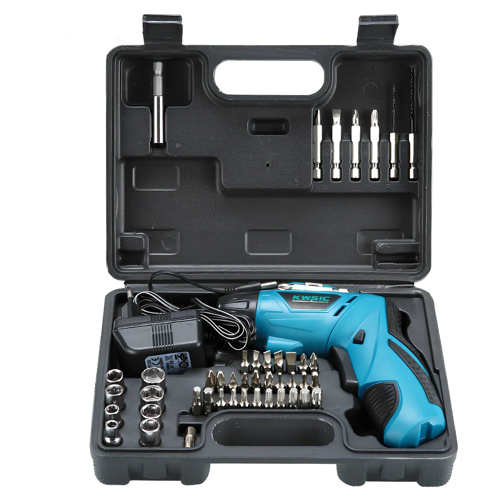 Blue 4.8V rechargeable electric screwdriver set, 15x16x4.5 cm, 180 RPM speed, 600mAh battery with EU plug