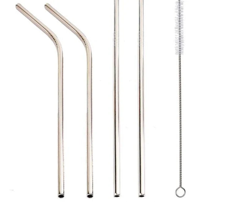 Colourful reusable stainless steel straws with threaded non-slip lines in various sizes and colours