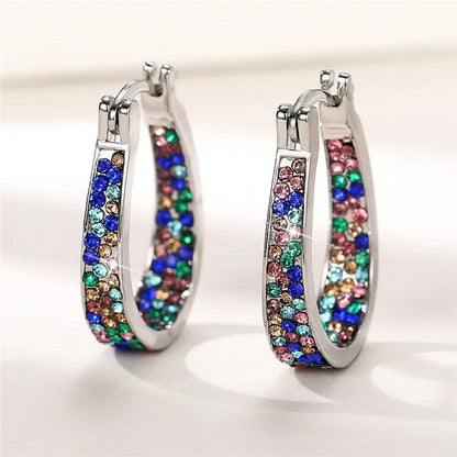 Colourful geometric diamond earrings for women in pink, purple, sky blue, and multicolour options