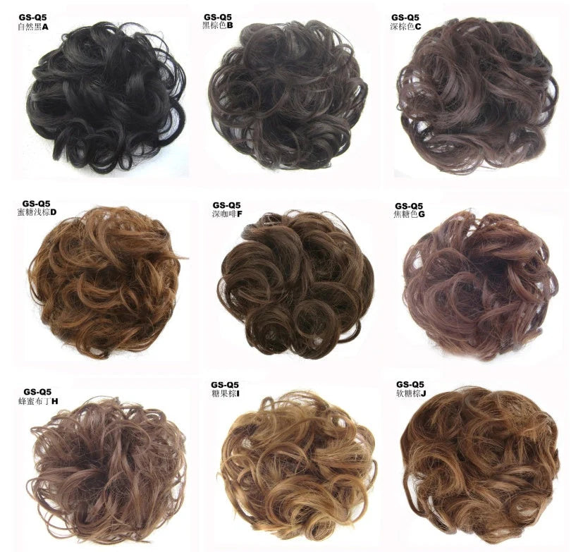 Synthetic wavy curly messy hair bun for women, 12cm diameter, high-temperature wire