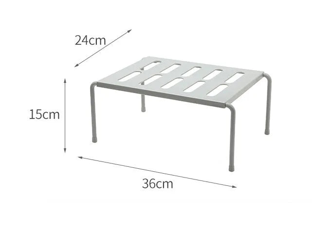 White telescopic plastic kitchen rack at extended height with ground installation