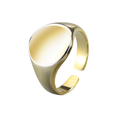 Adjustable oval smooth ring with polished electroplated finish in platinum and gold