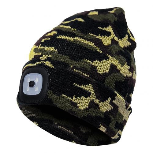 LED knit hat in various colors with integrated light for night safety