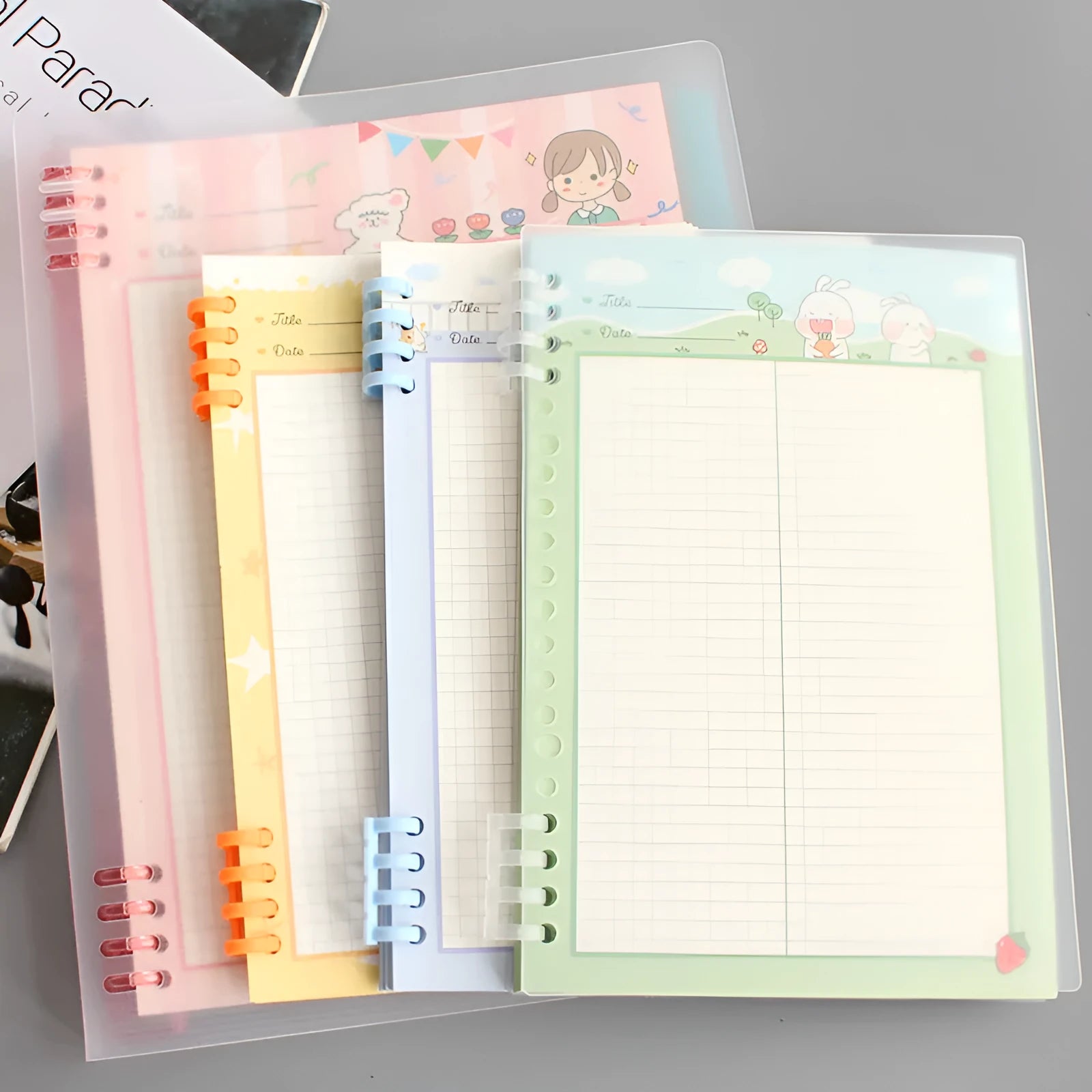 B5 cartoon coloured loose-leaf refill paper in PP plastic shell with 40 pages for 8-hole binders