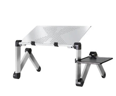 Adjustable folding laptop stand with ergonomic design and mouse pad in cool black and rose red