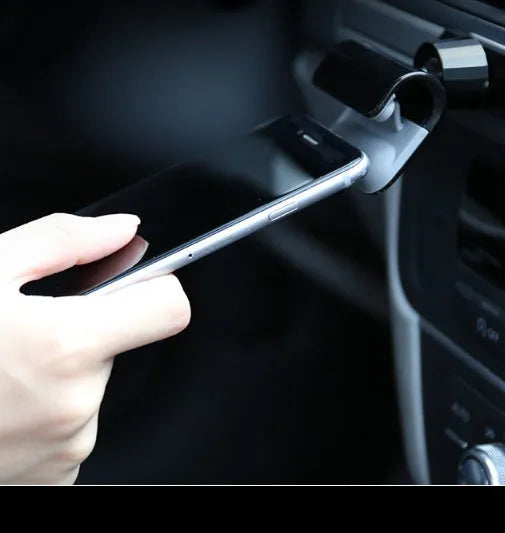 Black car phone holder showing 360-degree rotation mechanism for 4-7 inch mobile phones