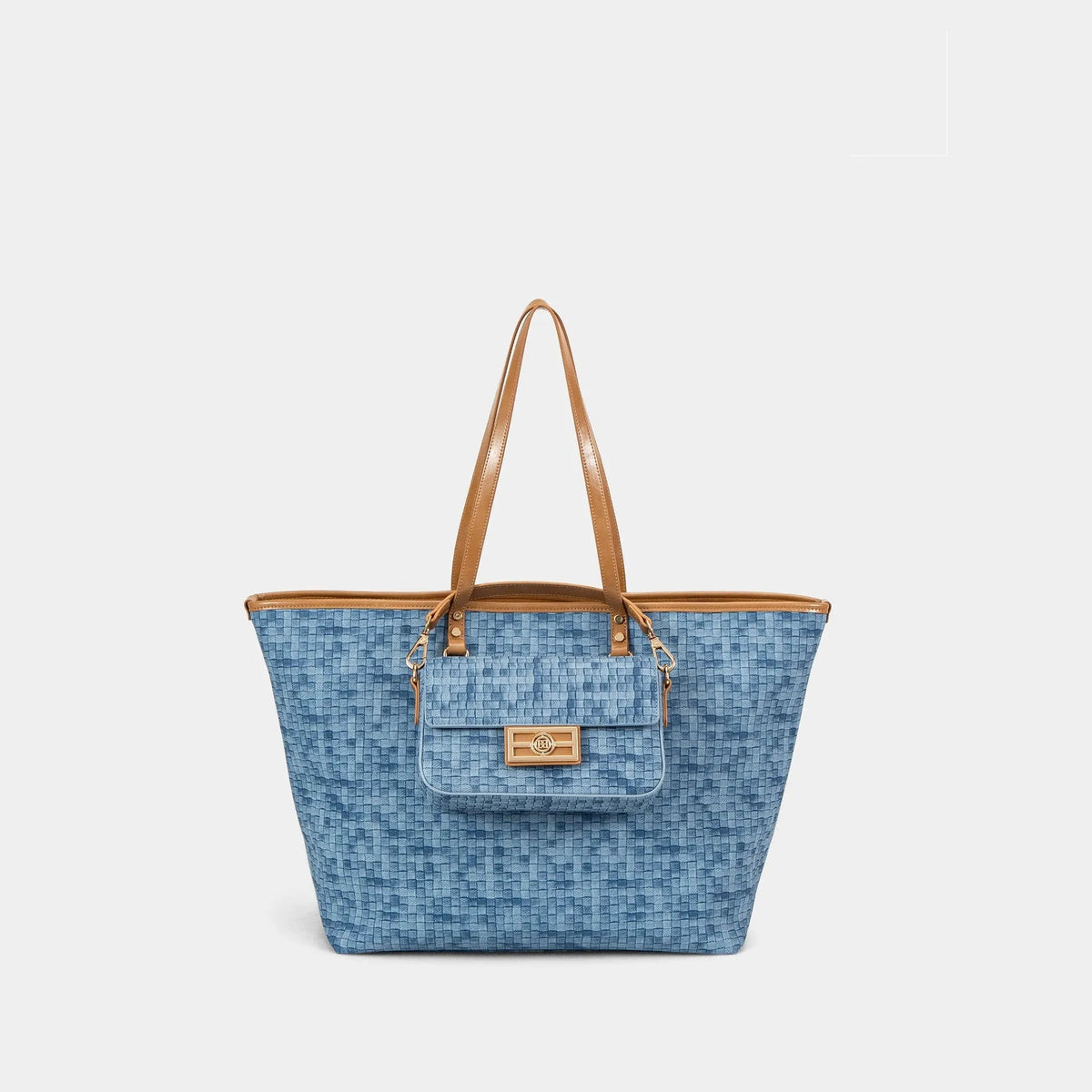 Woven light luxury women's hand-carrying bag in blue PVC, 52x31.5x20cm, for daily commuting and travel