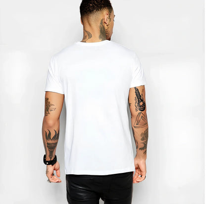 White 100% cotton short sleeve T-shirt in Asian sizes S-3XL with 2-3cm fit tolerance for comfortable UK wear