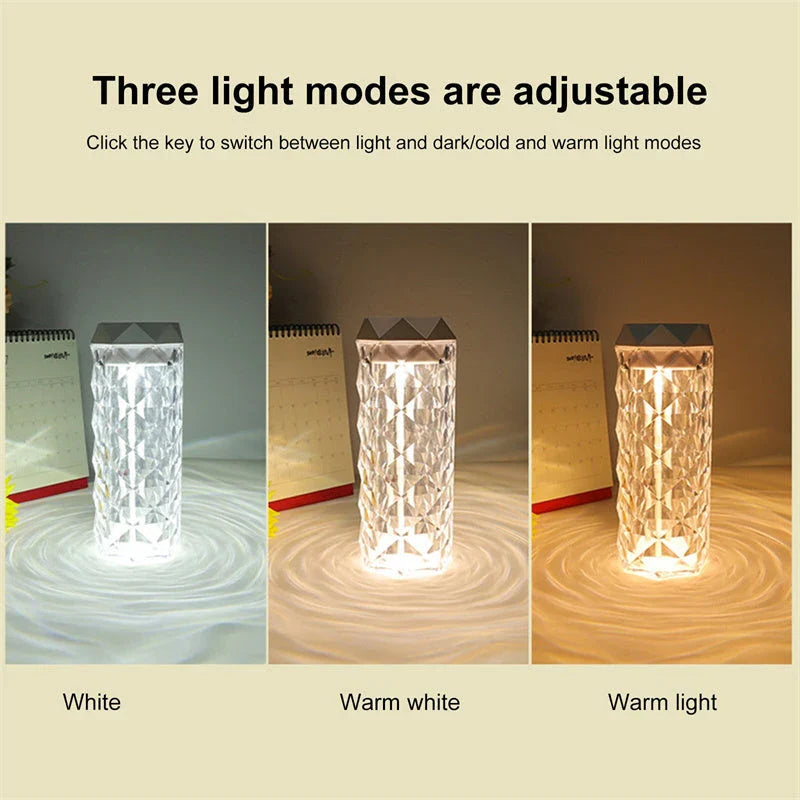 Crystal Lamp Humidifier with Soothing Mist, Color-Changing Ambient Lighting, and Elegant Rose Design